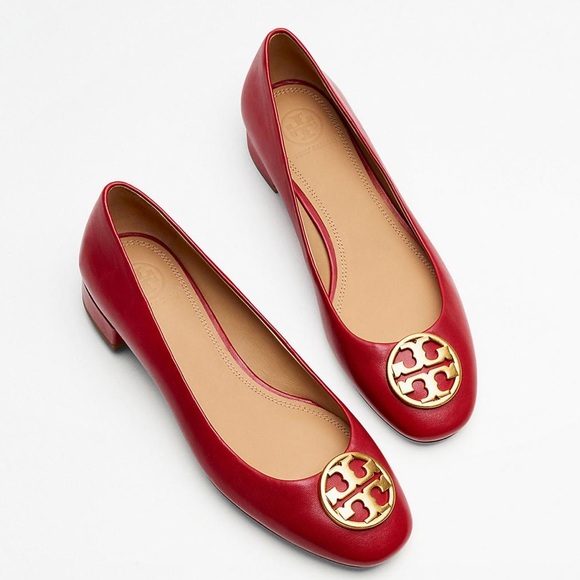 Tory Burch Shoes - Tory Burch Chelsea Dark Red Leather Low Block Heels Size 7